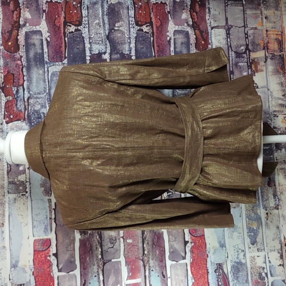 Dana Buchman Petite Brown Linen Jacket w/Gold Lurex - Picture 3 of 11